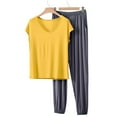 thumbnail image 4 of QQAMB Pjs For Women Casual Tracksuit Short Sleeve Tops And Wide Leg Long Pants Matching Lounge Sets 2 Piece Outfits Gray M, 4 of 6