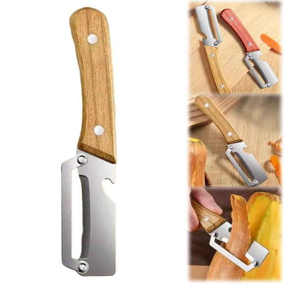 Shiogb Multi Functional Vegetable Peeler with Wooden Handle and Stainless Kitchen Tool, for Potato Pumpkin Papaya, Ergonomic Peeler
