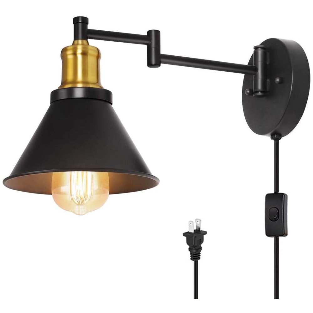 Industrial Swing Arm Wall Sconce with Adjustable Arms for Bedside