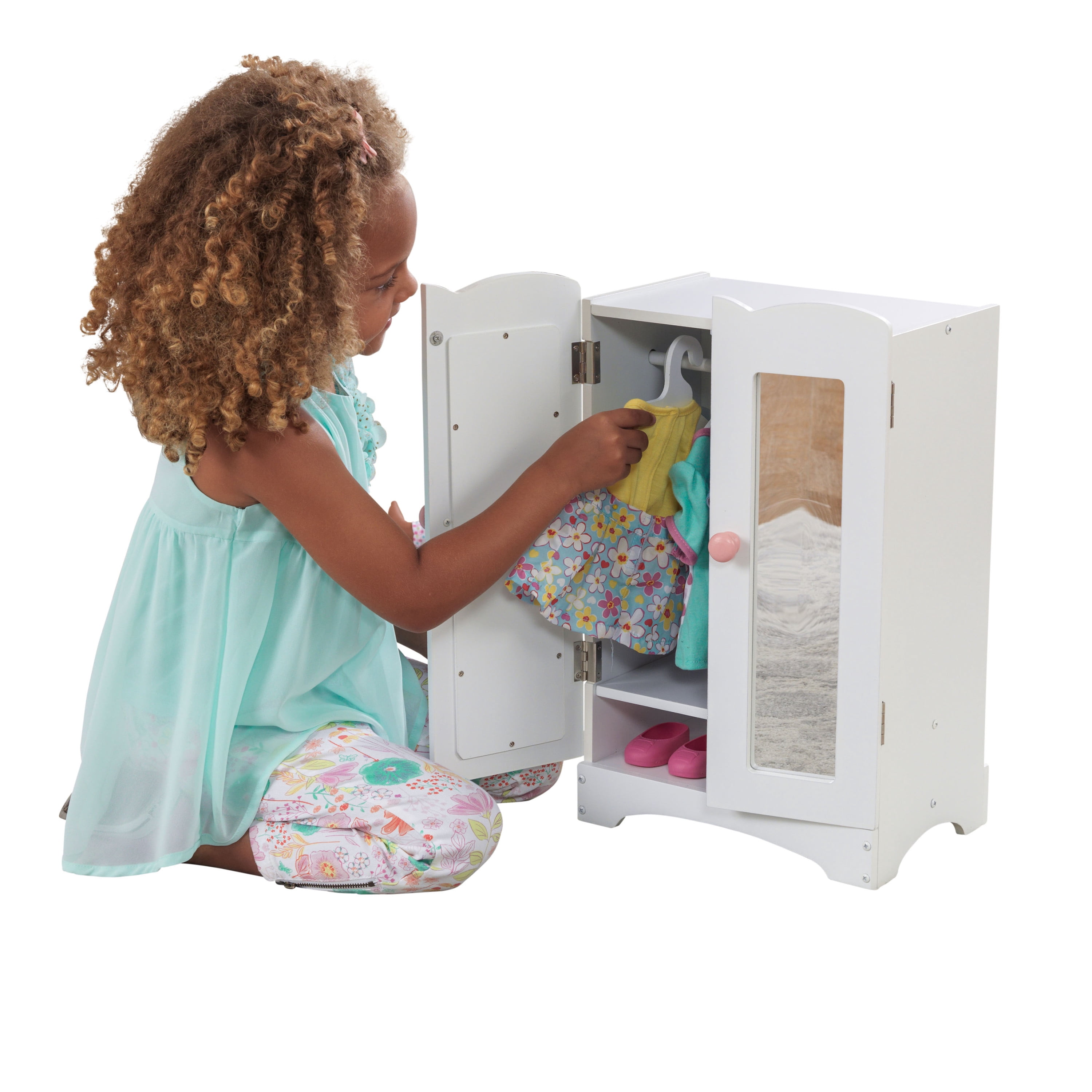 KidKraft KidKraft Wooden Lil' Doll Armoire with 6 Hangers, Furniture for 18-Inch Dolls - White