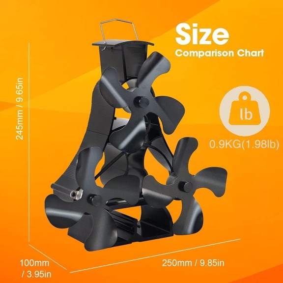 Wood Stove Fan Heat Powered 12 Blades Fireplace Fan, Large Stove Top Fan for Wood Burning/Log Burner/Fireplace