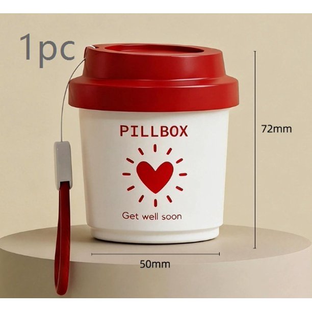 1 juego de pastillero sellado con taza de café portátil | Caja compacta for guardar medicamentos | Llevar con diseño de correa