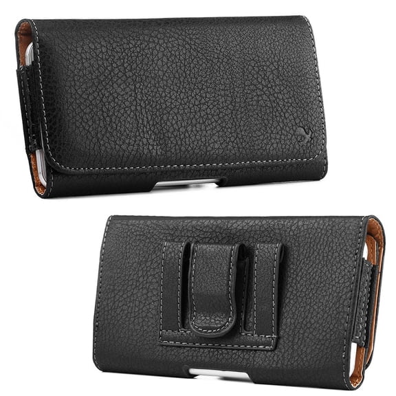Luxmo Belt Holster Case Horizontal Executive PU Leather Magnetic Phone Carrying Case Pouch for iPhone 15 Pro Max - Black