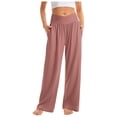 thumbnail image 2 of Women Crossover High Waist Wide Leg Yoga Pants Venetian Solid Color Casual Sports Trousers With Side Pockets Pink M, 2 of 5