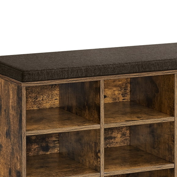 VASAGLE Shoe Bench, Storage Bench, Shoe Rack Bench, 9 Compartments, Rustic Brown and Brown ULHS009B01