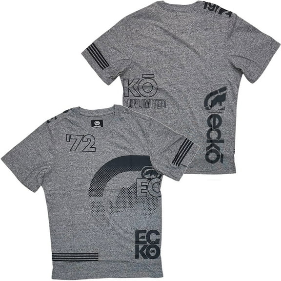 Ecko Unltd Men's T-Shirt Double Sided Graphic Grey Marled Short Sleeve Tee (Medium, Grey Marled)