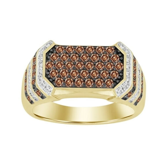 Bellano Men's Ring 1.00CT Round Dark Brown Diamond 10K Yellow Gold