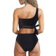 thumbnail image 2 of Women Plain Solid Padded Bikini Set One Shoulder Bra Top High Waist Briefs Lace-up Swimsuit Summer Beach Sexy Swimwear, 2 of 3