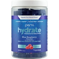 Perk Hydrate Electrolyte Stickpacks Blue Raspberry Flavored (20 Packets) - Coconut Water, CDP-Choline, L-Theanine, Gluten-Free
