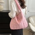thumbnail image 4 of Bolso de hombro acolchado de invierno para mujer Bolso grande Bolso de mano de color sólido (Rosa), 4 of 8
