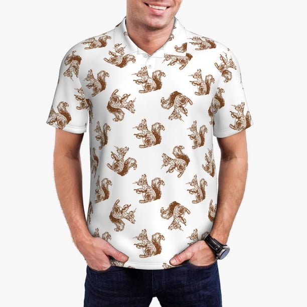 Fotbe Retro Squirrel Camiseta Polo de Golf para Hombre con Estampado – Camisa Deportiva Transpirable con Cuello Abotonado-Large