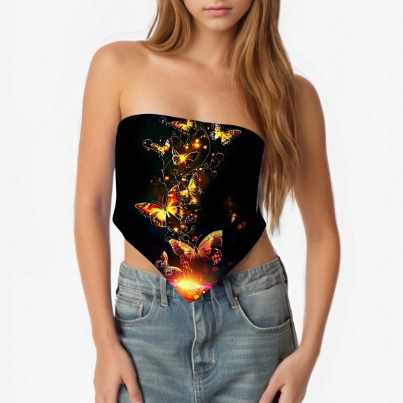 Women's Graphic Print Tie Back Strapless Tube Bandeau