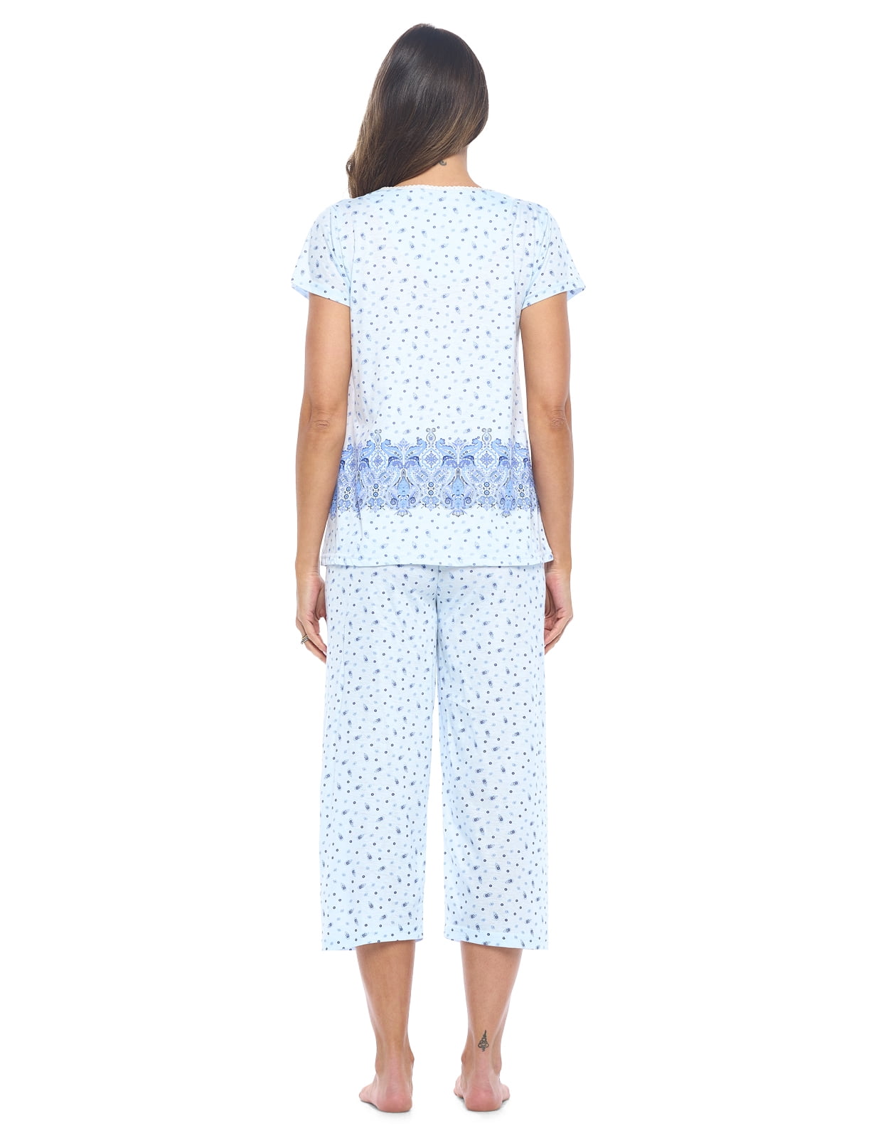 Casual Nights Women's Lace Trim Capri Pajama Set | Dot Blue, 3X