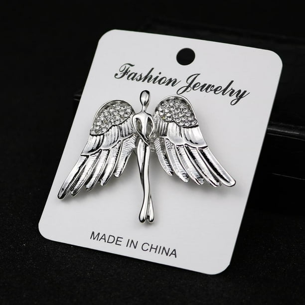 Broche Alfiler de Ángel, Color Plateado, Dorado Seleccionbles, Tamaño de 5.5cm x 4.2 cm Plata Yinane Broche de las alas del ángel de las mujeres