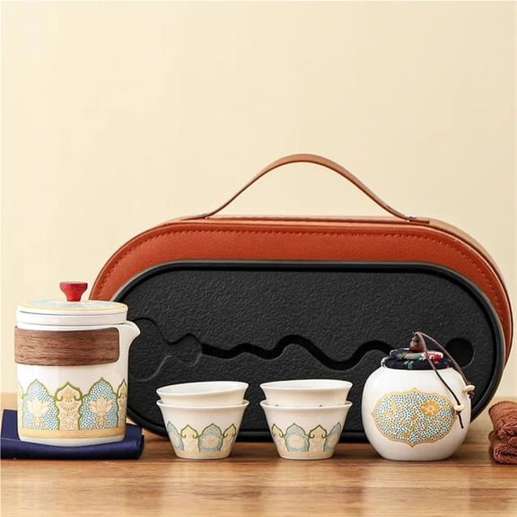 Vintage Rough Pottery One Pot Four Cups Travel Kung Fu Tea Set Outdoor Camping Portable Express Cup
