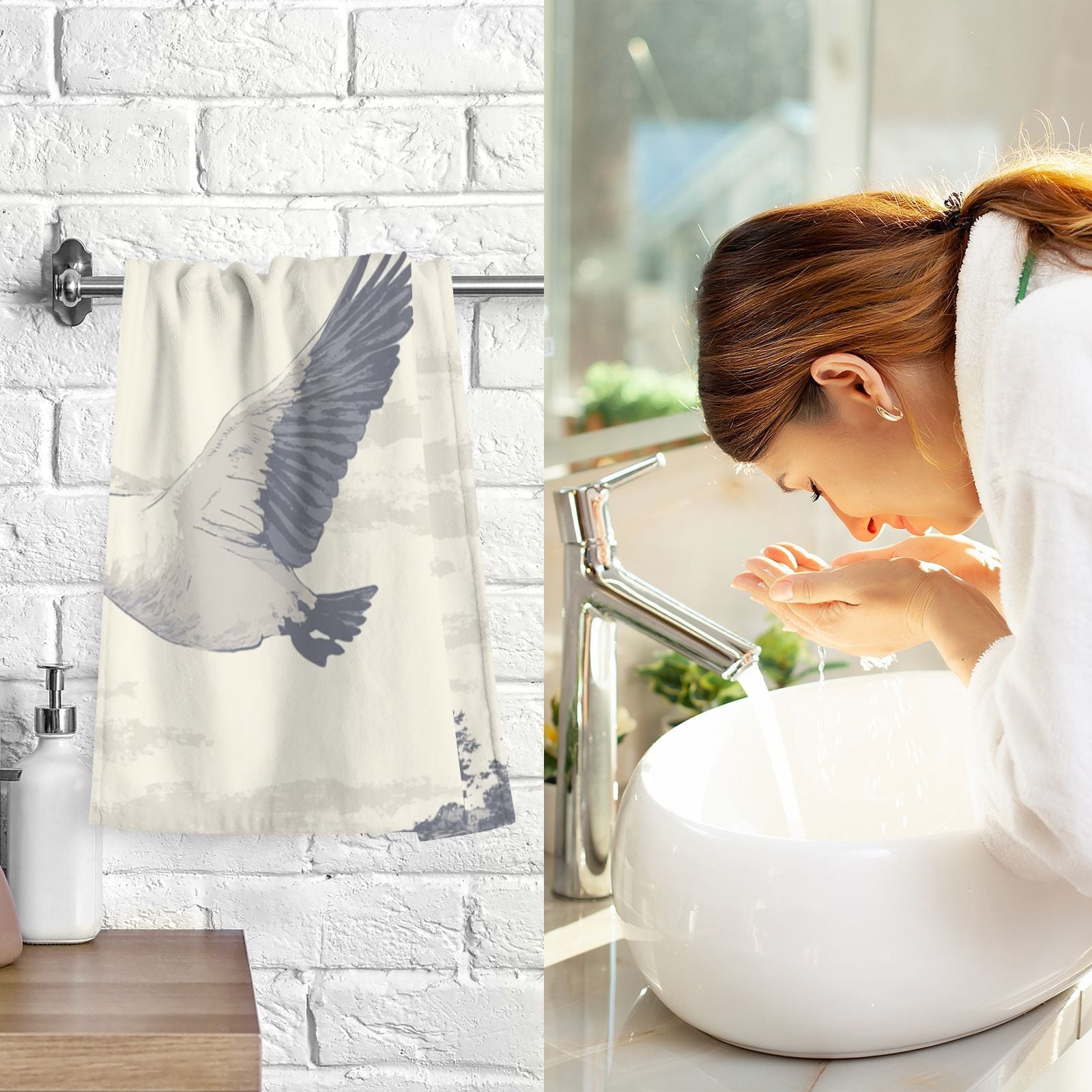 Flying Geese Hand Towels Cotton Bath Towels Large Face Towels Absorbent for Bathroom 2 Packs
