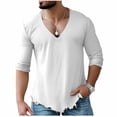 thumbnail image 2 of Muscularfit T Shirt Men Muscle Vintage T Shirts Baggy Cotton Shirts Tops 3/4 Sleeve White V-Neck Classic T-Shirt Mens Summer Shirts,M, 2 of 6