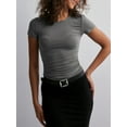thumbnail image 6 of Raccmtaty Women Short Sleeve T-Shirts Solid Color Crew Neck Shirts Summer Casual Slim Fit Tops Streetwear, 6 of 7