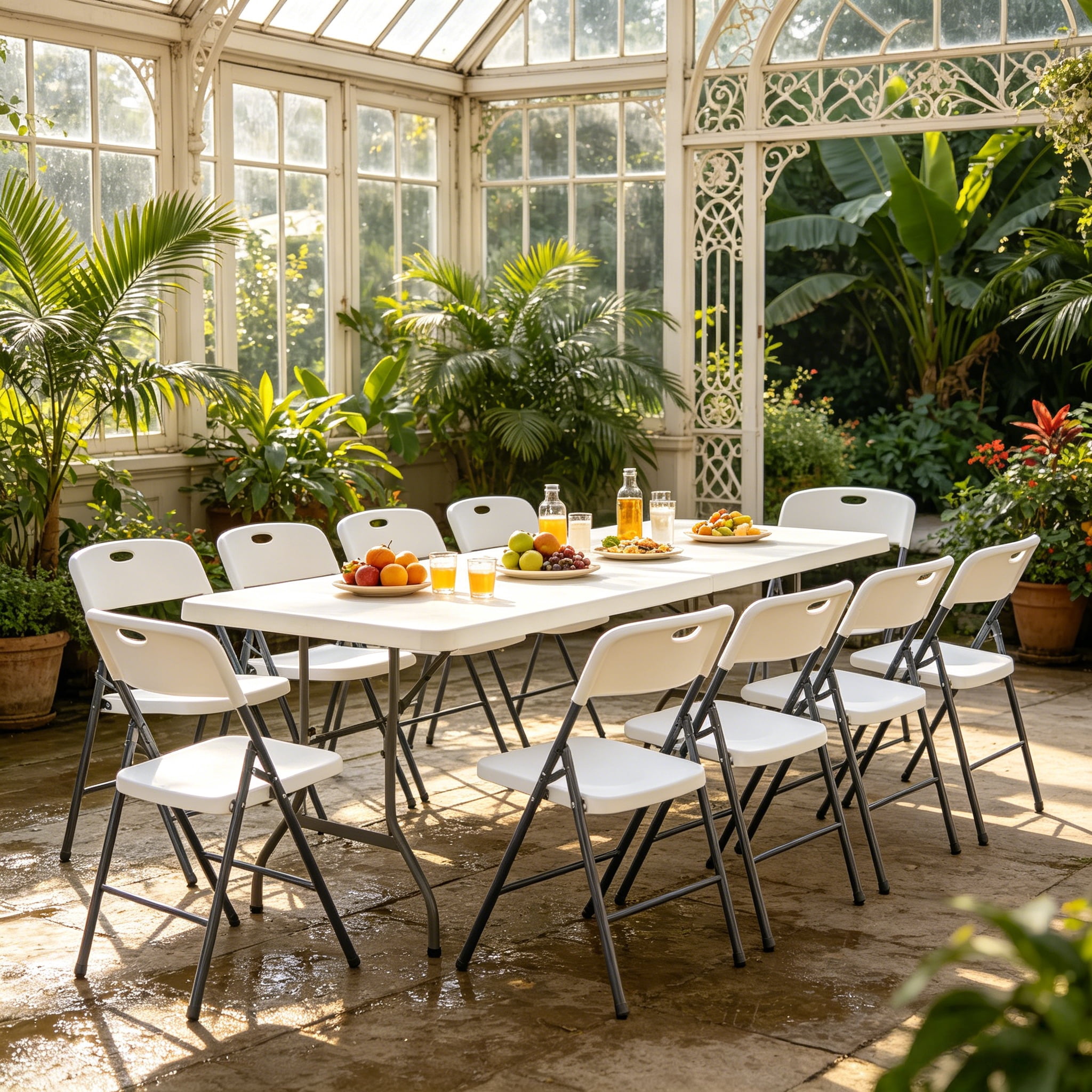 6PCS White Stackable Plastic Folding Chairs Set, Sturdy Portable Dining Chairs for Home, Parties, and Events