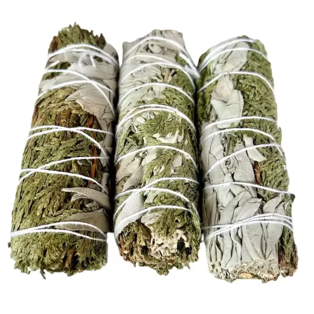 Sahumerio de Salvia Blanca con Cedro 10 cm – Pack de 3 Piezas Fragancia Terrosa y Amaderada para Espacios Cálidos y Acogedores