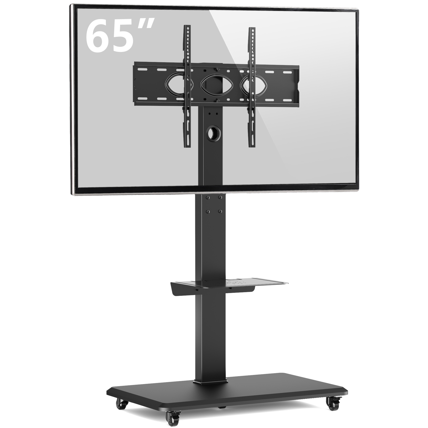 YOMT Wood Rolling TV Cart for Living Room, Mobile TV Stand with