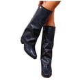thumbnail image 6 of Tqyyweavej Knee High Boots Women Oversized Fold Over Pointed Toe Boots Mid Block Heeled Versatile Solid Color Fall Boots for Women, 6 of 10