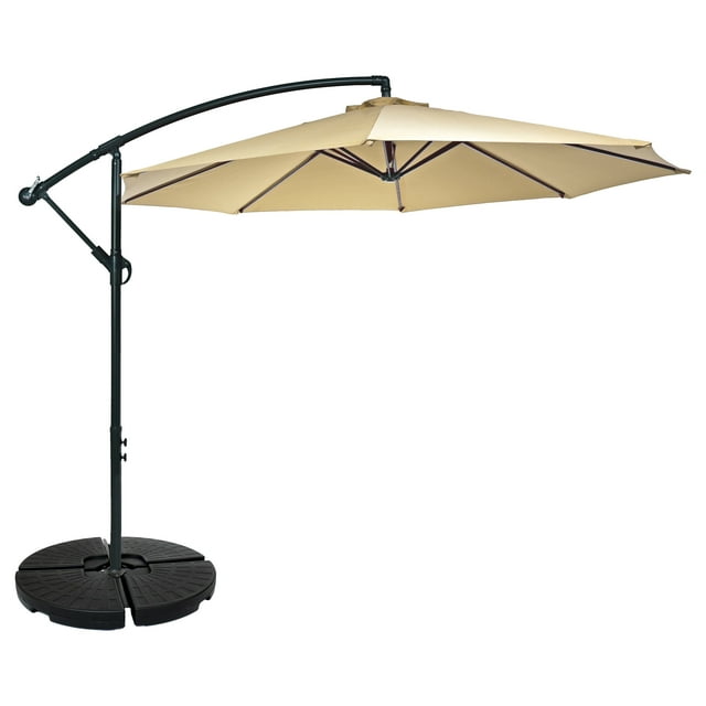 Sunnydaze Parasol Déporté d'Extérieur en Acier pour Patio avec Base Ronde - 10 Pieds - Beige
