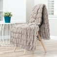 thumbnail image 2 of Chanasya Ruched Royal Faux Fur Throw Blanket - Fuzzy Plush Elegant Blanket for Sofa Chair Couch and Bed with Reversible Velvet Blanket (50x65 Inches) Taupe, 2 of 3