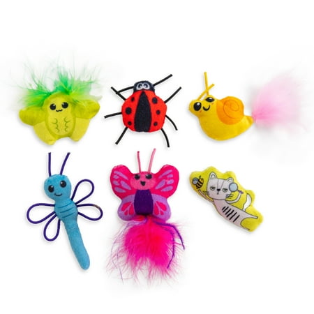 Catstages Cute as a Bug Cat Toys, 6-Pack Interactive Catnip Plush Toys with Crinkle, Feathers & Dental Mesh, Multicolored