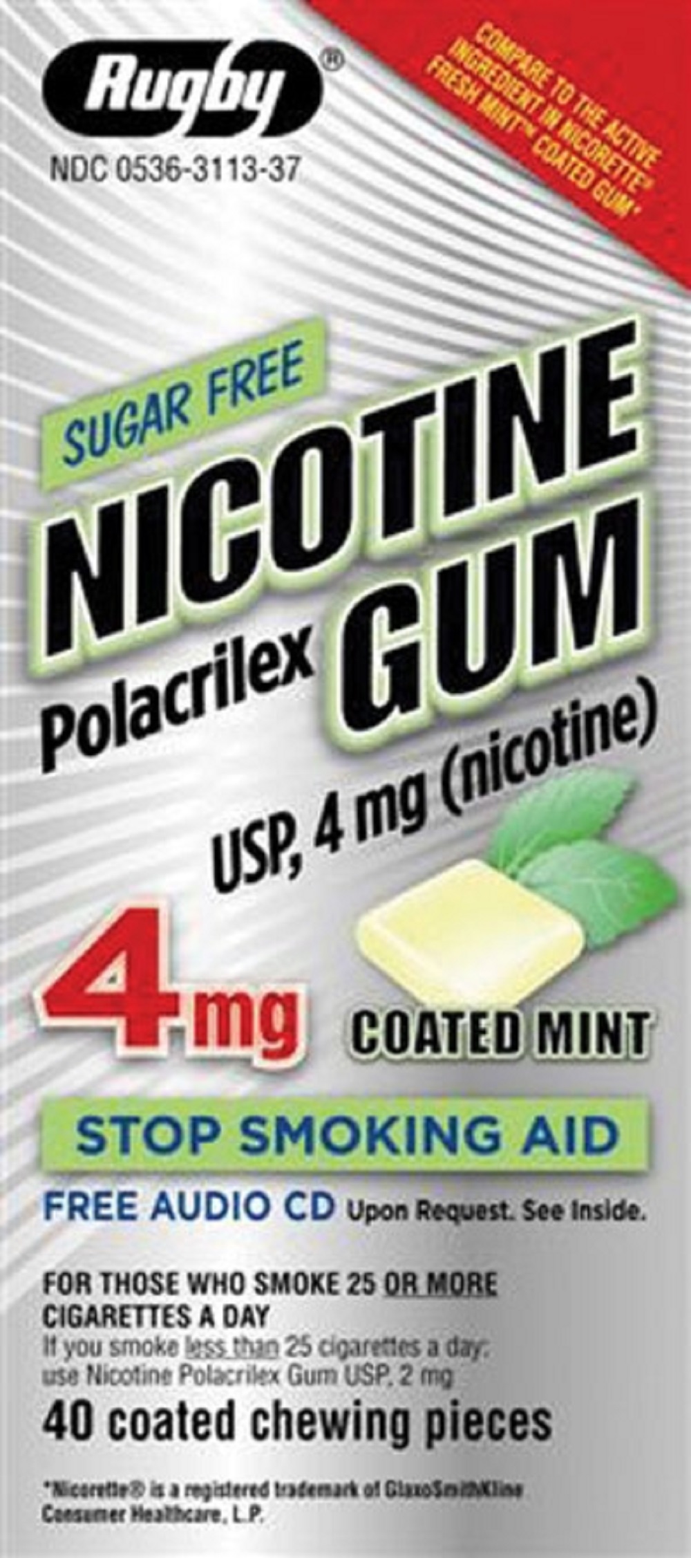 RUGBY NICOTINE GUM 4MG COAT MINT NICOTINE POLACRILEX4 MG Yellow 40 CT