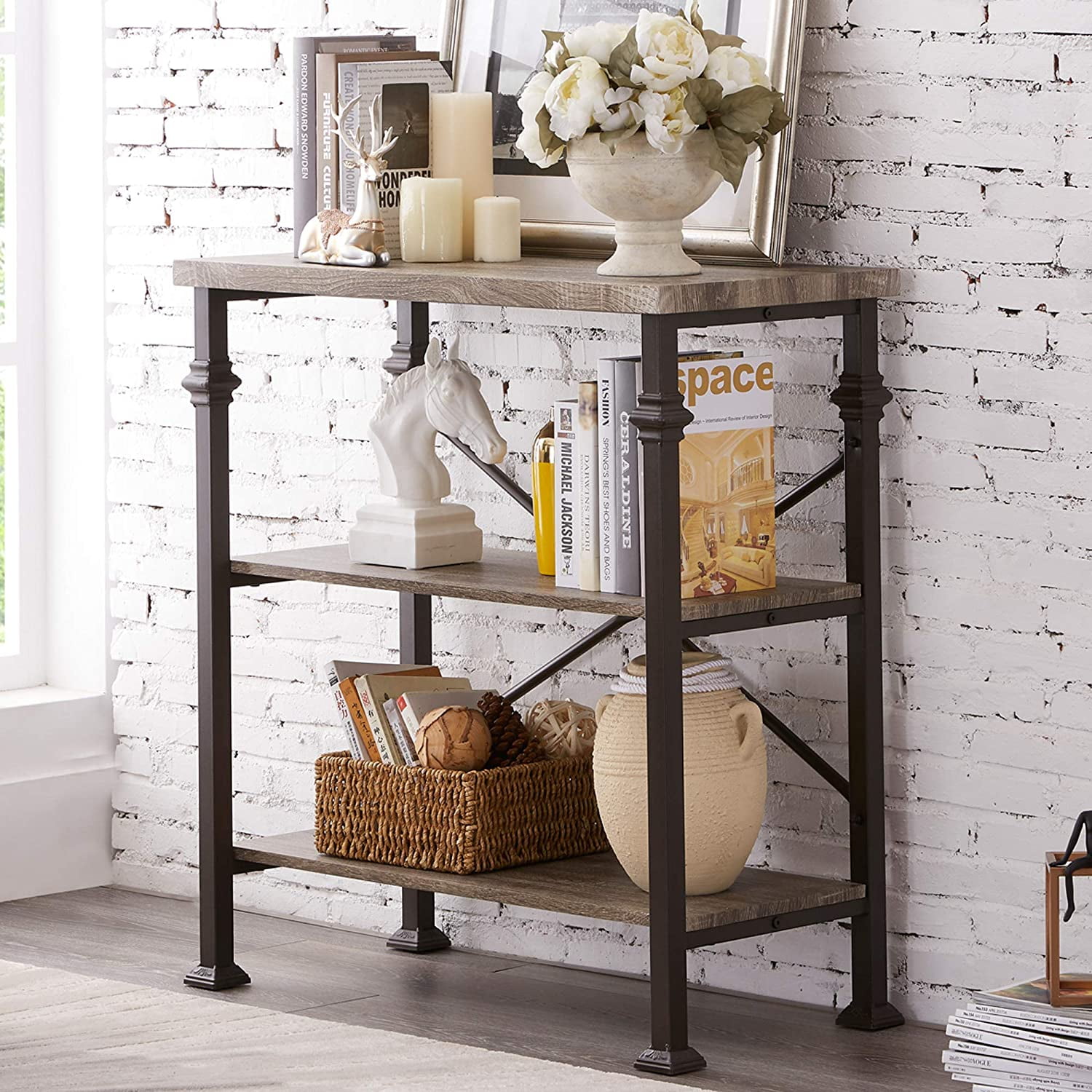 Industrial Style Bookshelf 3-Tier Multifunction Bookshelf Bookcases for Home 