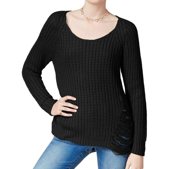 Planet Gold Womens Zip Back Pullover Sweater, Black, Juniors, Large