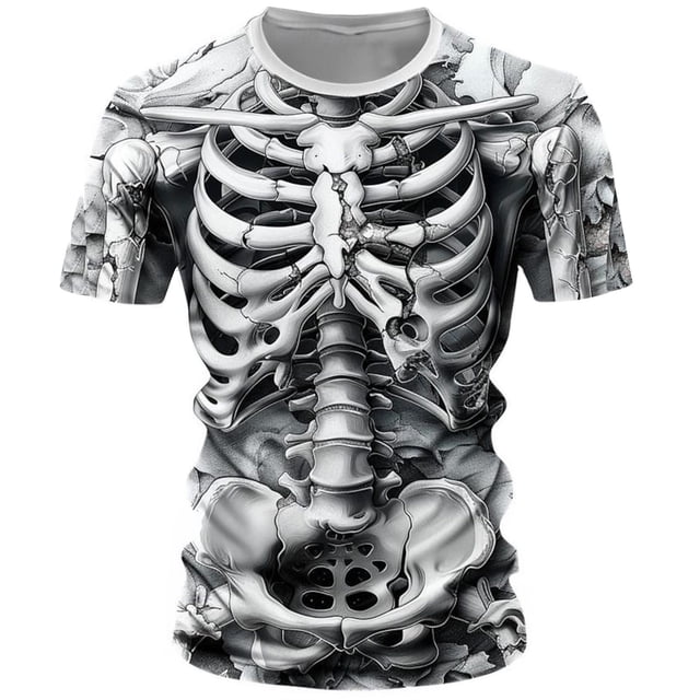Men's Casual Short Sleeve Pocket T-Shirt with Embossed Bone Design for Everyday Wear and Style