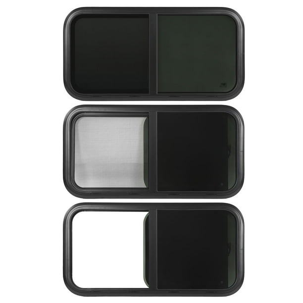 Fenêtre Latérale Coulissante Pour Caravane 800x300mm - Verre Trempé Teinté Noir - Avec Moustiquaire Et Anneau De Montage - Compatible Remorque, Camping-car, Van Aménagé