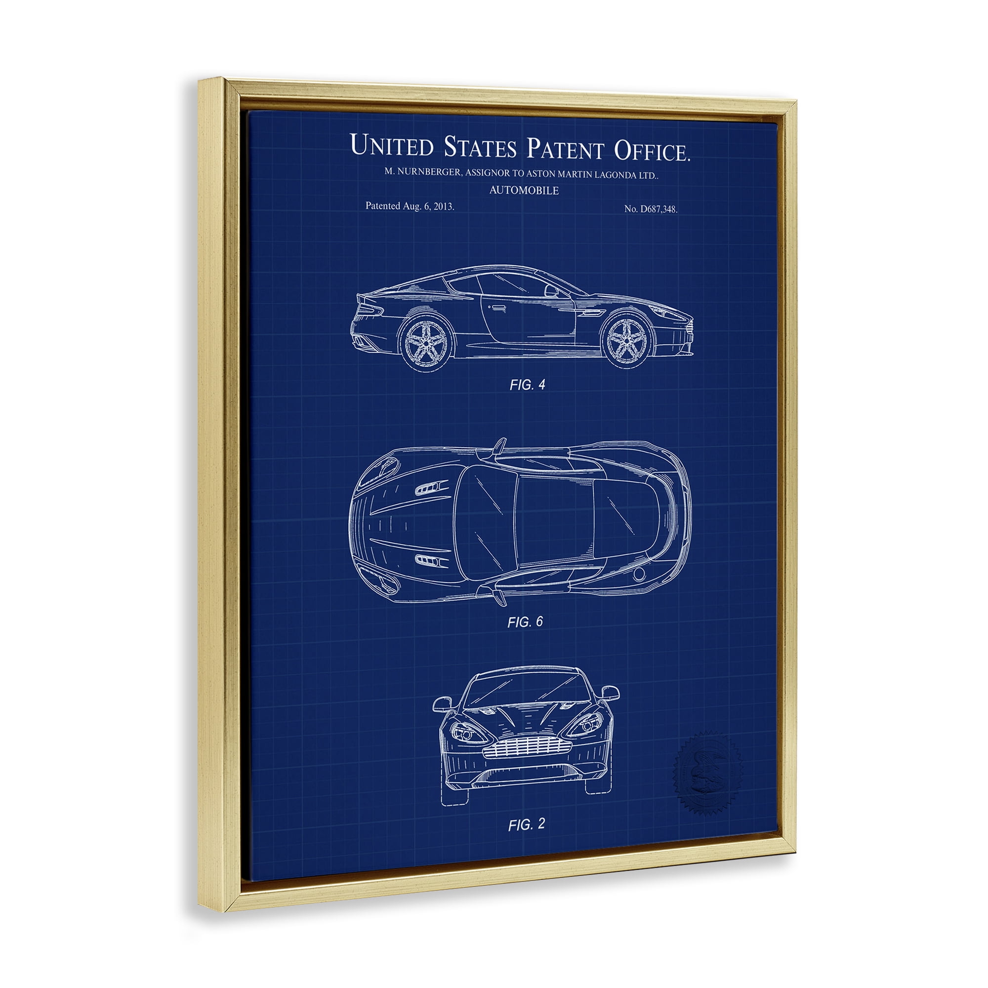 Stupell Industries Automobile Patent Blueprint Transportation Painting Gold Floater Framed Art Print Wall Art, 25 x 31