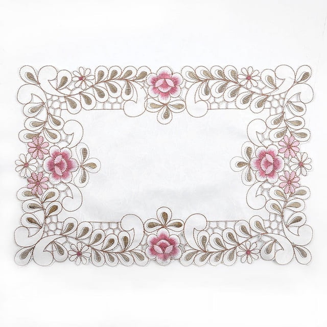 Mosiee Table Runner Embroidered Floral Lace Fabric Translucent Gauze Hollow-Carved Design Table Cloth Retro Style