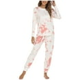 thumbnail image 3 of Besolor Pajama Sets for Women Casual Soft Tie-Dye Crewneck Long Sleeve Tops and Pants 2 Pieces Outfits Sleepwear Pjs, 3 of 5