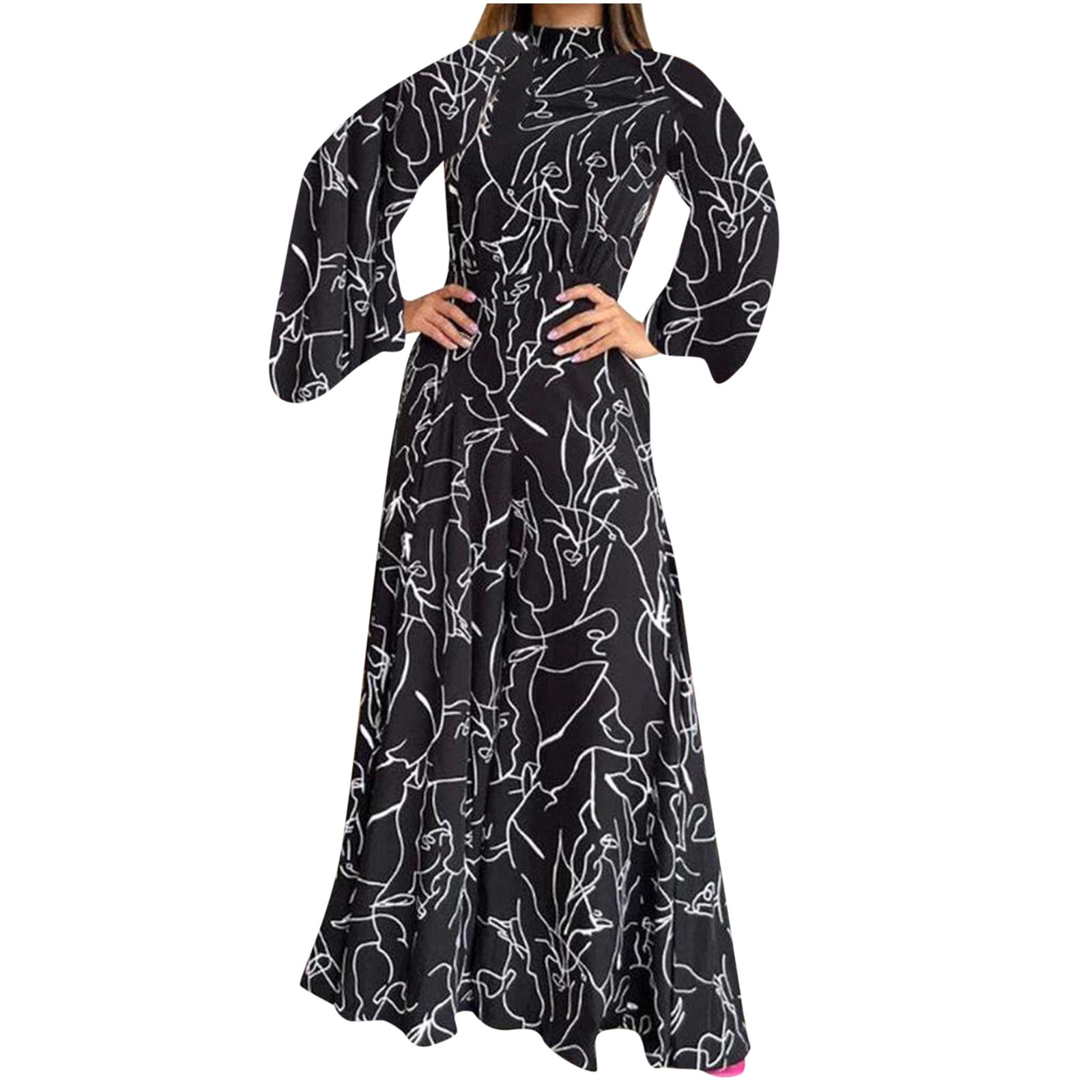 Moda mujer manga larga manga acampanada mono estampado señoras