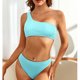 thumbnail image 3 of Conjunto de bikini de cintura alta con un solo hombro, parte superior e inferior, azul claro, talla M, para mujer, 3 of 6