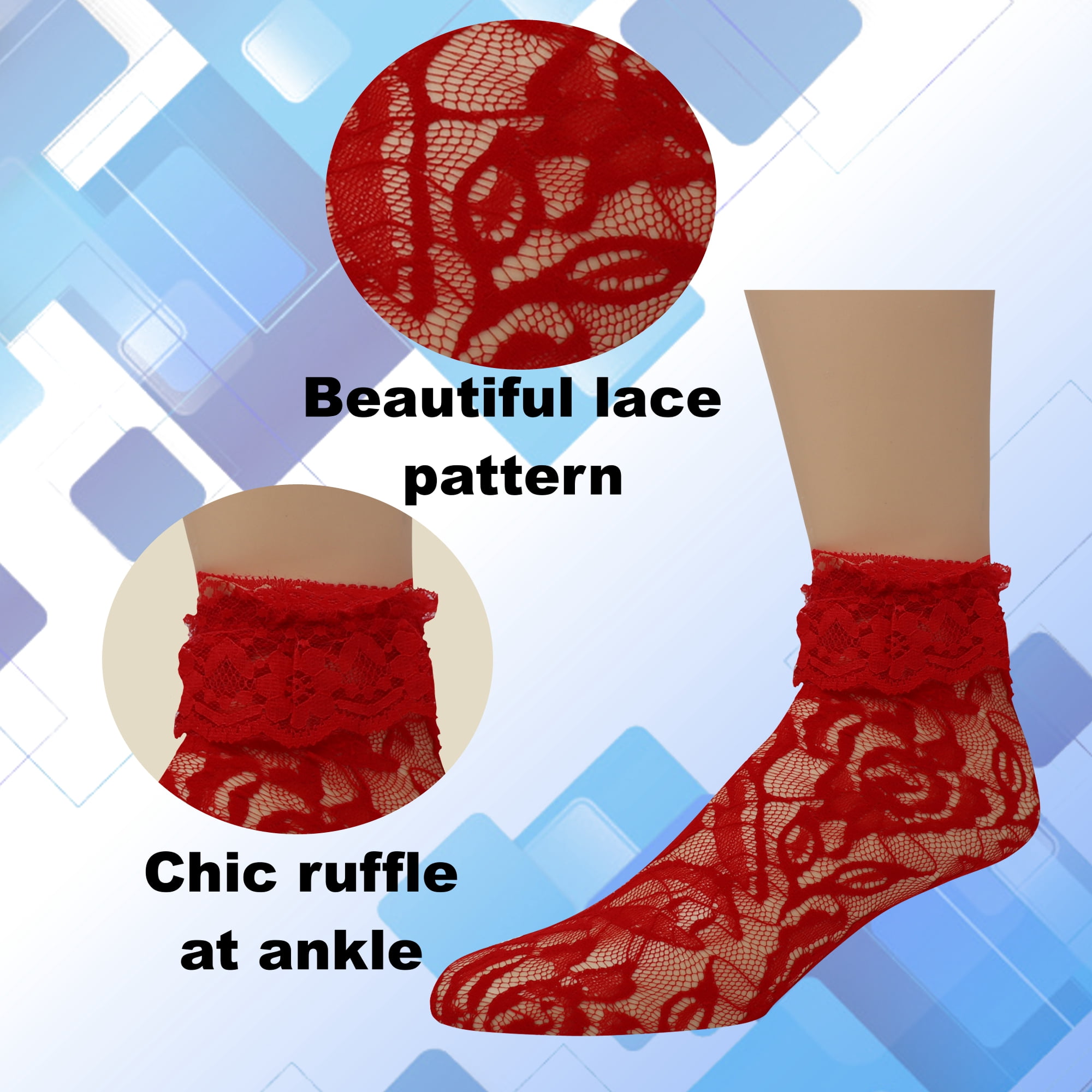 EMEM Apparel Women's Ladies Lace Anklet Ankle Quarter Socks Stockings with Ruffle Assorted 12-Pack 9-11