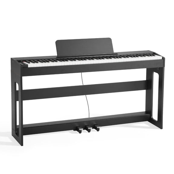 Weighted Digital Piano, 88 Keys Fully Weighted, Electric Piano Keyboard with Furniture Stand, Power Adapter, Triple Pedal, Record Function, 280 Tones, Wireless Connection, for Beginners, Black