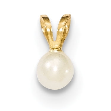 14k Yellow Gold 5mm Round White Freshwater Cultured Pearl Pendant Charm Necklace