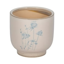 Sagebrook Home Stoneware Planter 5-Inch Ivory/Blue Enchanting Blue Flowers Design