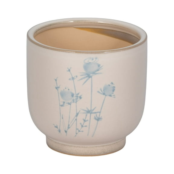 Sagebrook Home Stoneware Planter 5-Inch Ivory/Blue Enchanting Blue Flowers Design