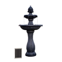 XBrand 44" H Black Fiberglass/Resin 2-Tier Solar Water Fountain w/ Solar Panel and Auto-Shut Off Pump, Solar Garden Fountain, Tall Outdoor Fountain, Two Tiered Birdbath Fountain