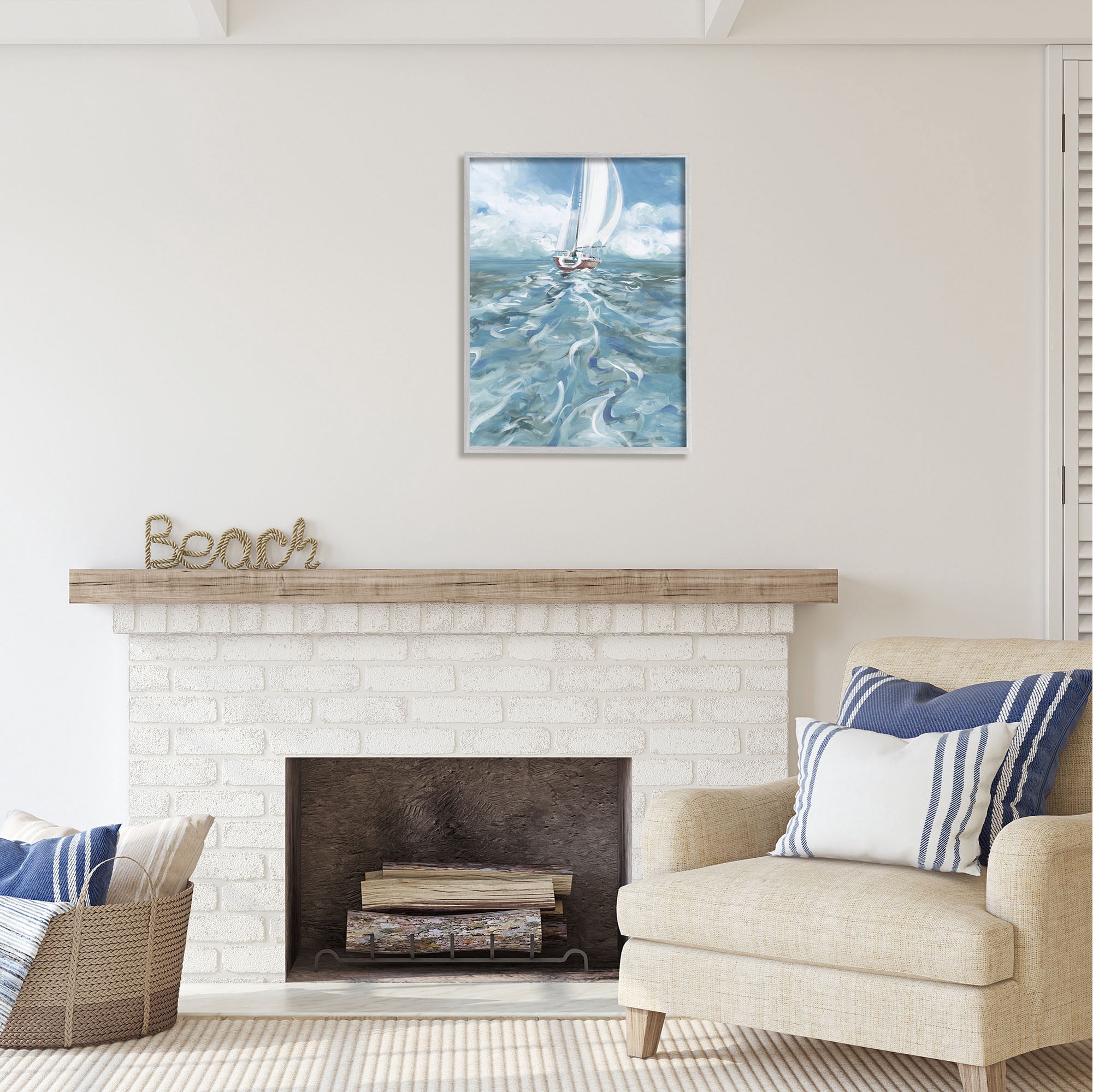 Stupell Industries Boat Waves Wake Painting Transportation Painting Gray Framed Art Print Wall Art, 24 x 30