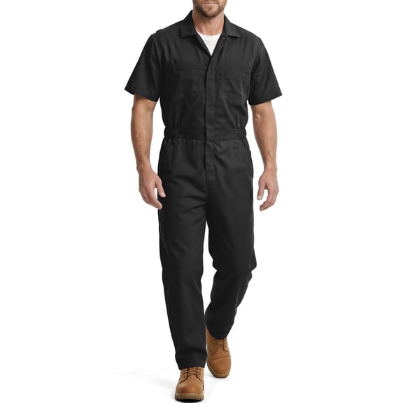 FEN AI Mens Short Sleeve Coveralls - Water Resistant Overalls Big and Tall Workwear Uniform for Men Black XL