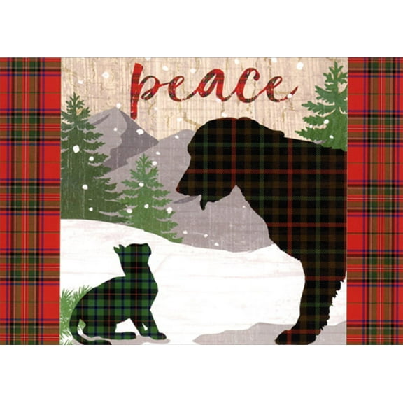LPG Greetings Peace : Dog and Cat Silhouette with Cross Hatch Patterns Christmas Card (1 card/1 envelope)