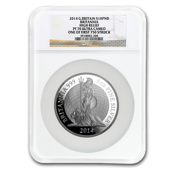 2014 5 oz Silver Britannia High Relief PF-70 NGC (Ultra Cameo)