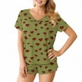 thumbnail image 4 of QATAINLAV Pajama Sets for Women 2 Piece Casual Short Sleeve Tees and Shorts Lounge Set, Trendy Printed V Neck Shirts Matching Shorts Sleepwear Outfits, Army Green, L, 4 of 9